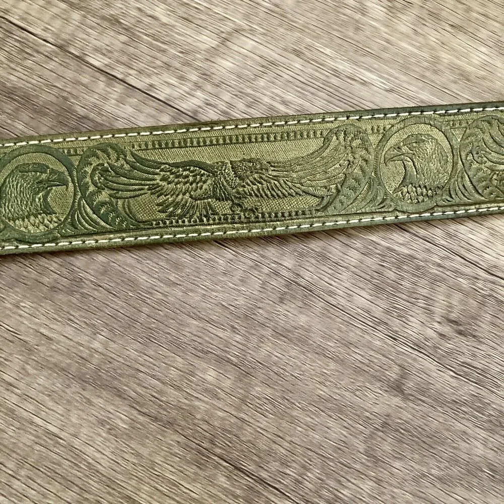 Streets Ahead Olive Green Leather Belt with Multicolor Easyriders Buckle